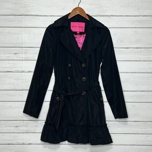 Betsey Johnson Black Ruffle Trench Coat Jacket Size Small